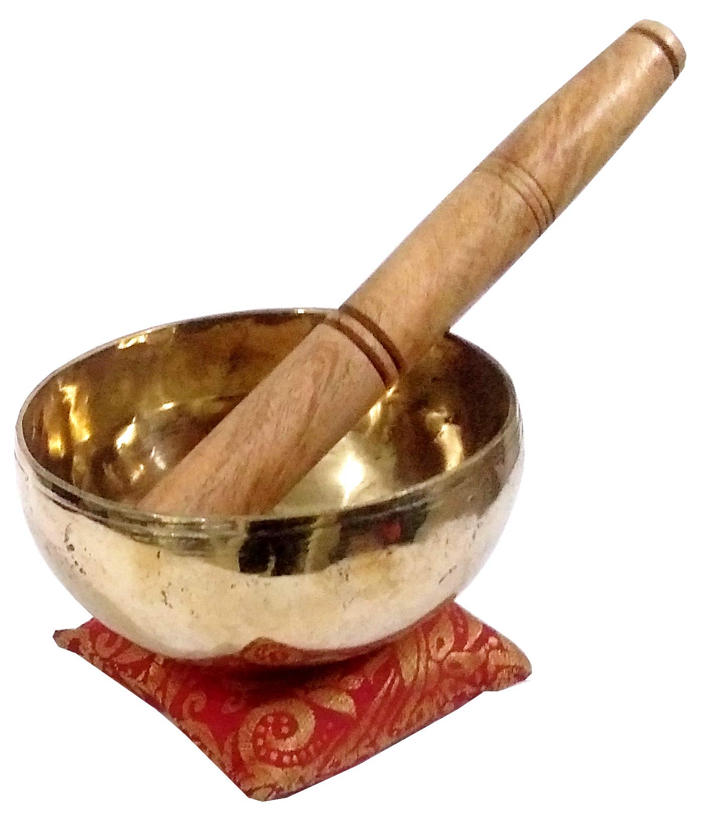 Purpledip Brass Singing Bowl: Handmade Bell Metal Meditation Instrument with Stick & Cushion Buddhist Gift (10782A)