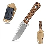 SDOKEDC Knives DC53 Steel EDC Tactical Fixed Blade Knife G10 Handle with kydex sheath for Men Camping Survival Hunting Outdoor (White+Brown)
