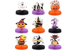 WAENEREC 9pcs Honeycomb Halloween Table Centerpiece 3D Pumpkin Ghost Cat Witch Cauldron Castles Tombstone Elements Halloween Themed Table Decorations for Kids Party Prop Supplies Favors