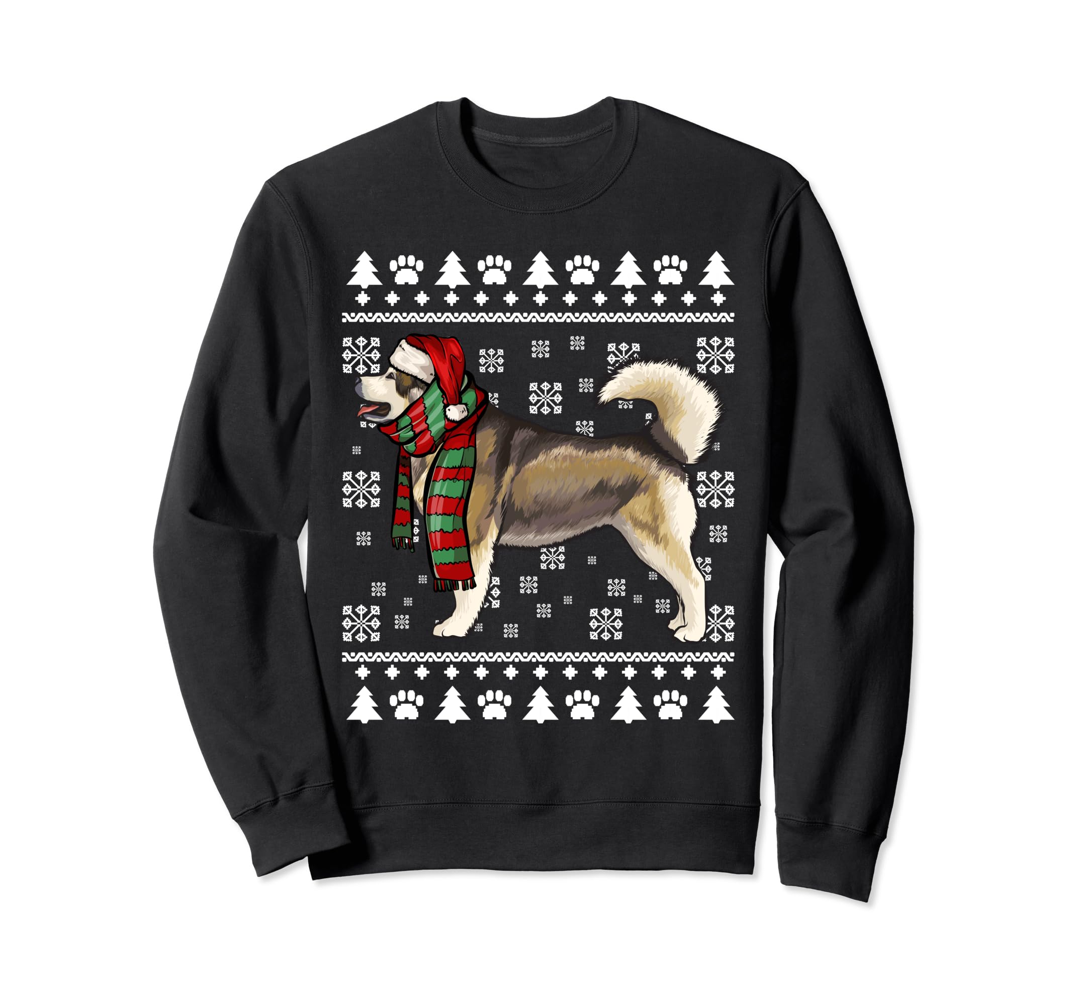 Alaskan Malamute Dog Santa Hat Xmas Ugly Christmas Sweatshirt