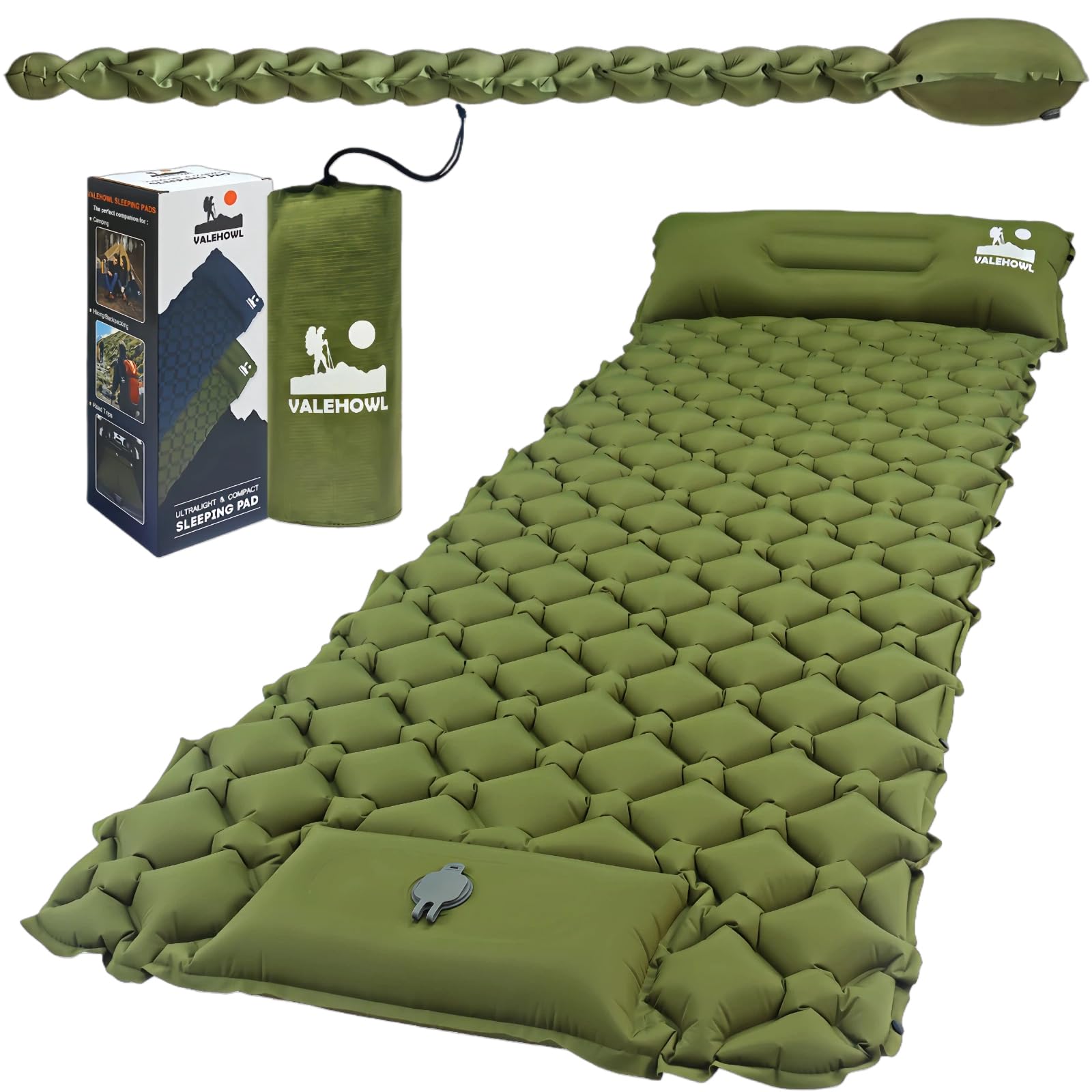 VALEHOWL 1.8 Pounds Ultralight Camping Sleeping Mat - R Value 3.0 for 4 Seasons, Durable & 100% Waterproof Outdoor Air Mattress, Compact Sleeping Pad for Hiking, Backpacking, Travel