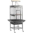 VINGLI 65-Inch Wrought Iron Bird Cage with Playtop | Durable Large Flight Cage with Ladder & Rolling Stand for Parrots, Cockatiels, Budgies, Lovebirds, Small/Medium Birds
