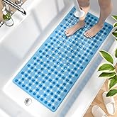 HITSLAM Bathtub Mat Non Slip, 35 x 16 Inch Long Bath Mat for Tub, Machine Washable Bathroom Shower Mat with Suction Cups and Drain Holes, Bath Tub Mat, Easy to Clean, Bathroom Accessories, Blue