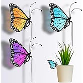Geelin 3 Pcs Stained Glass Butterfly Suncatcher Flower Pot Decoration Metal Plant Pot Hangers Colorful Butterfly Garden Yard Suncatcher Decor Indoor Outdoor Home Decor