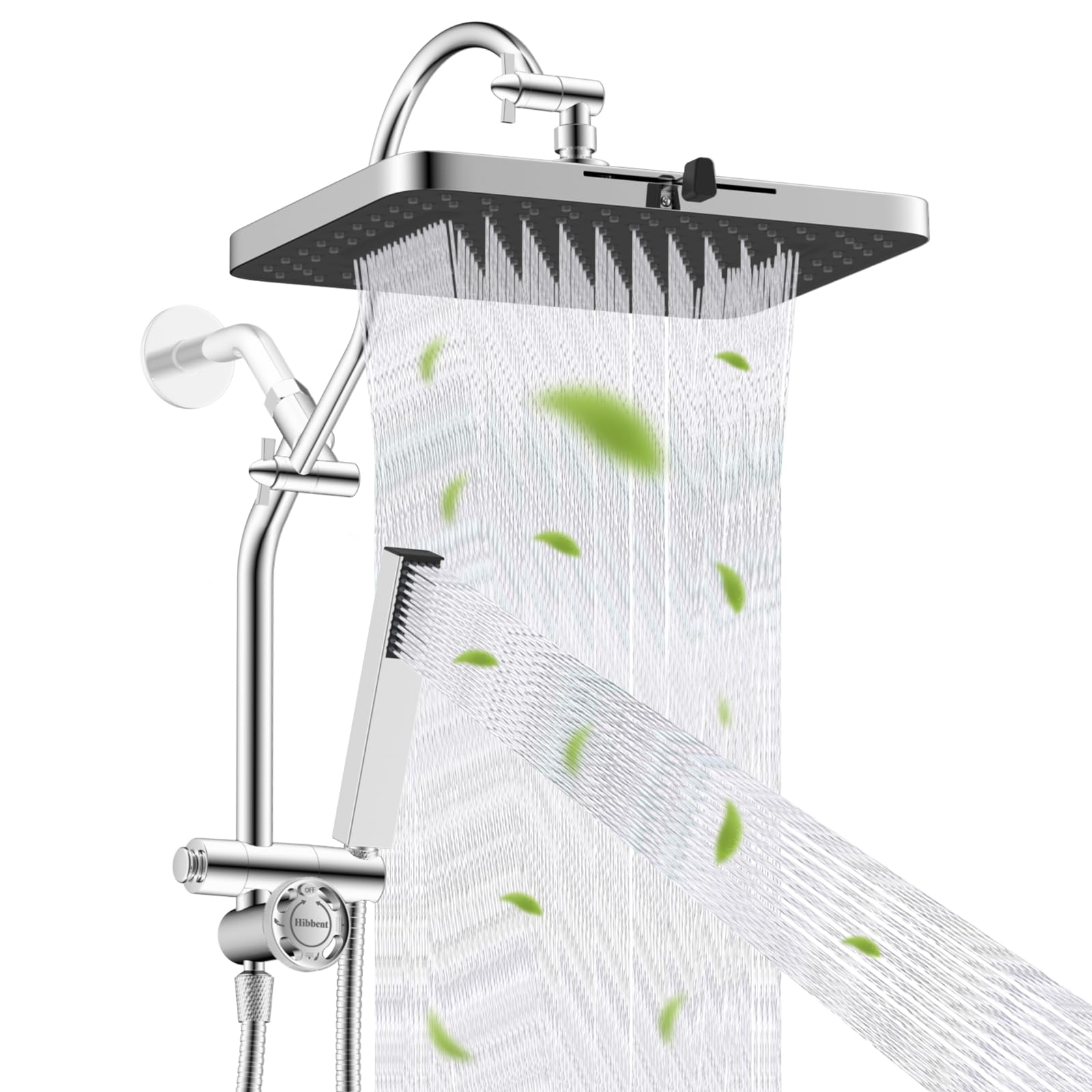 Photo 1 of Hibbent Upgraded 13'' Shower Head Combo, High Pressure 5-spray Rainfall Showerhead, Stainless Steel 4 Modes Handheld Spray, All Metal 4-way Diverter Valve, Extension Arm, 71'' Hose and Holder, Chrome