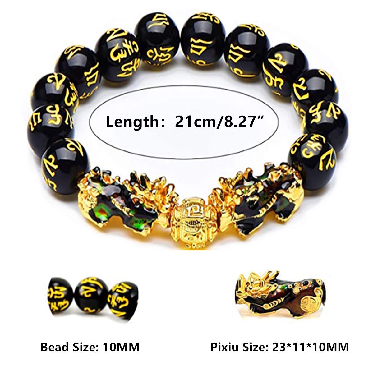 MANRUO Feng Shui Black Obsidian Wealth Bracelet Color Changed Pi Xiu Bracelets Dragon Mantra Bead Bangle Attract Wealth and Good Luck for Men/Women