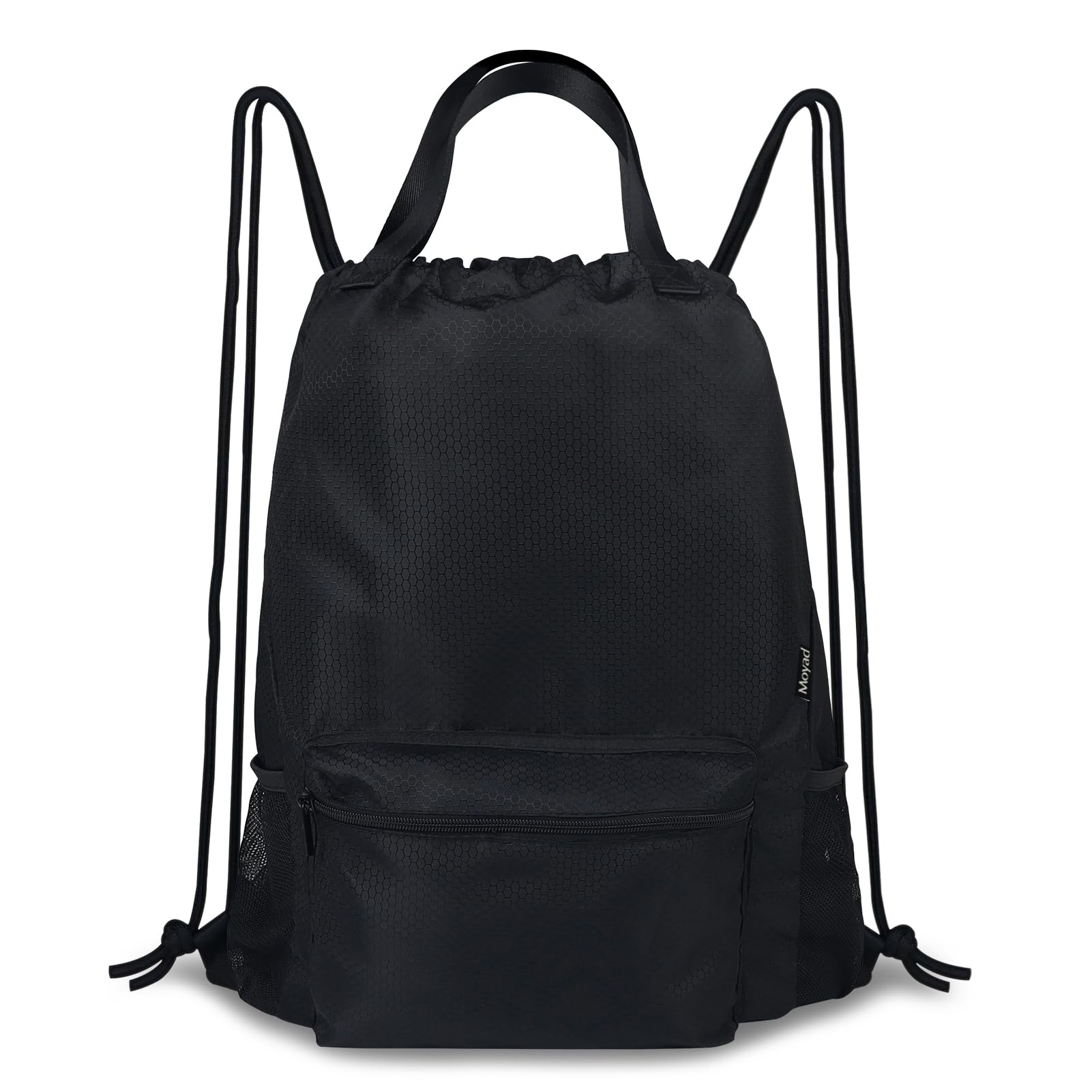 Moyad 35L Drawstring Gym Bag - Large Sports Bags Waterproof & Swim Backpack Lightweight PE Travel Bag for Women Men Kids, Black & Honeycomb Pattern