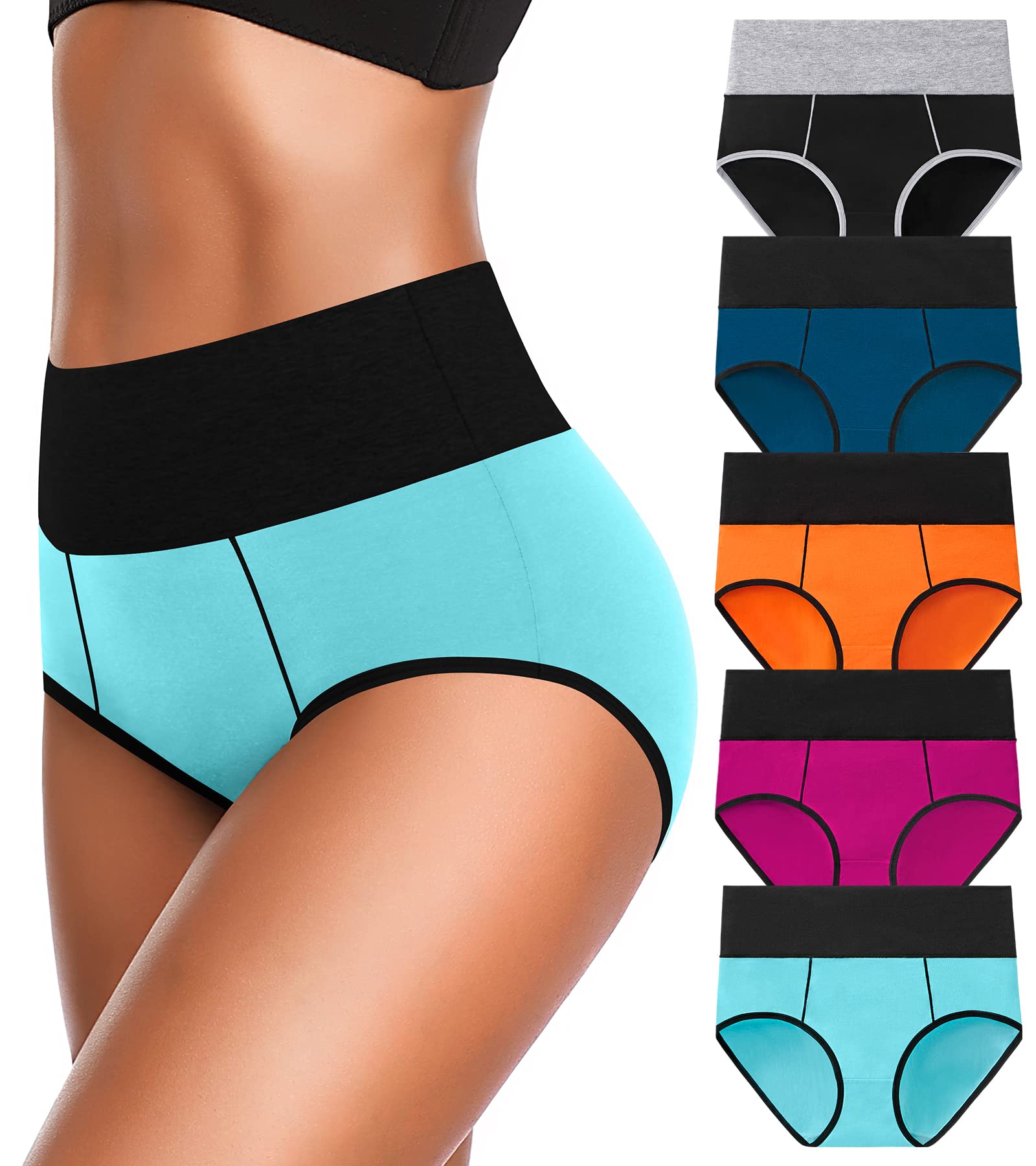 Photo 1 of OLIKEME High Waisted Underwear for Women Tummy Control Cotton Plus Size Packs Ladies Panties Briefs M