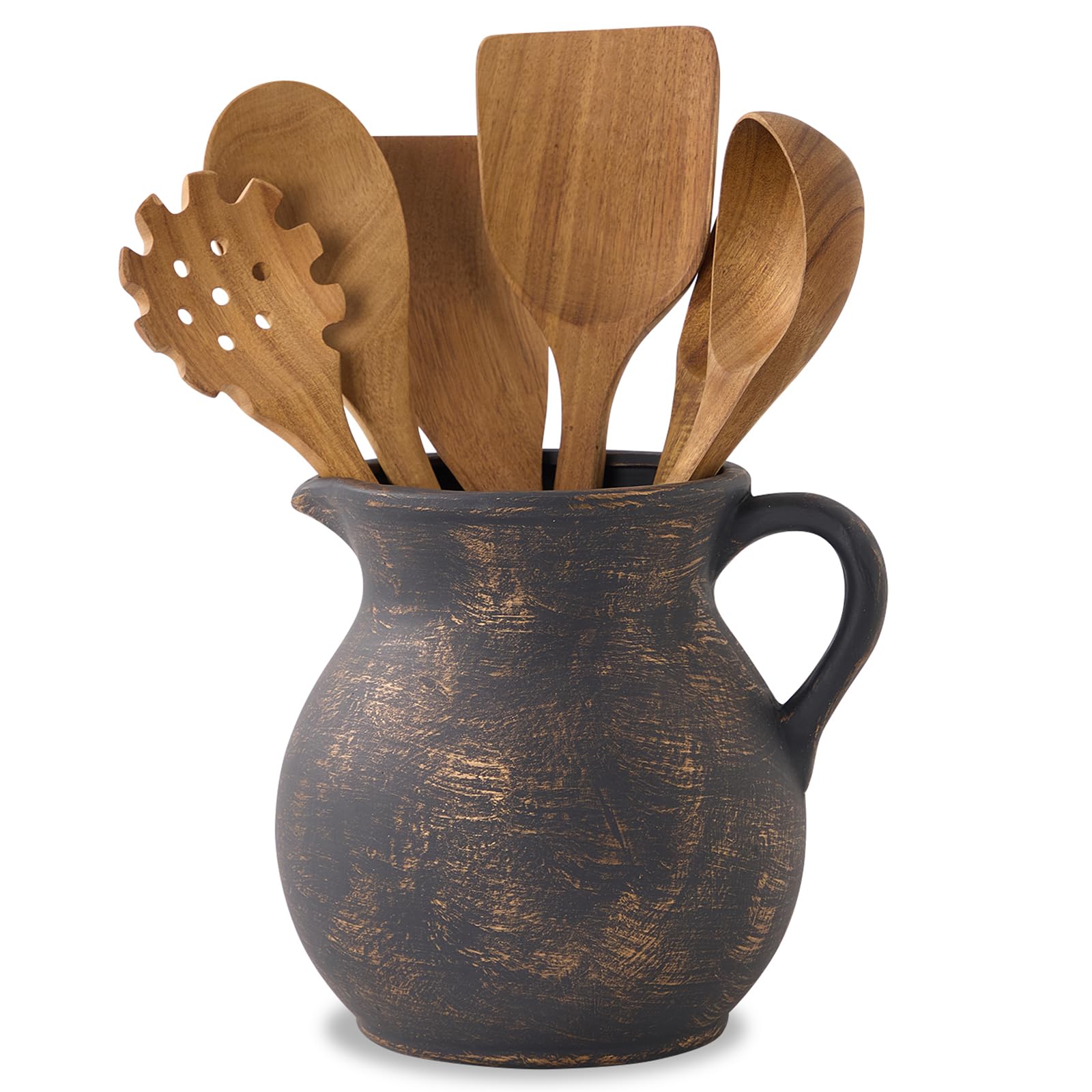 Photo 1 of MIYUKI Rustic Kitchen Utensil Holder - 7.6 Inch Ceramic Utensil Crock for Countertop, Vintage Kitchen Counter Decor