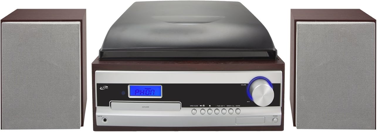 iLive Wireless Home Music System with Turntable, AM/FM Radio, CD Player and Cassette Player 