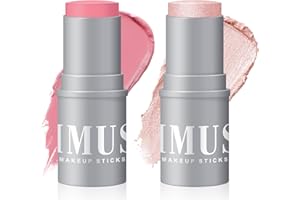 KIMUSE Highlighter Makeup Stick Duo-Cream Blush Stick & Highlighter Trimming Stick-Creamy & Pigmented, Long Lasting & Vegan Face Make Up Sticks