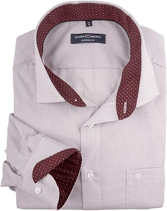 Casamoda XXL Camisa de Negocios roja Oscura-Blanca a Cuadros Finos