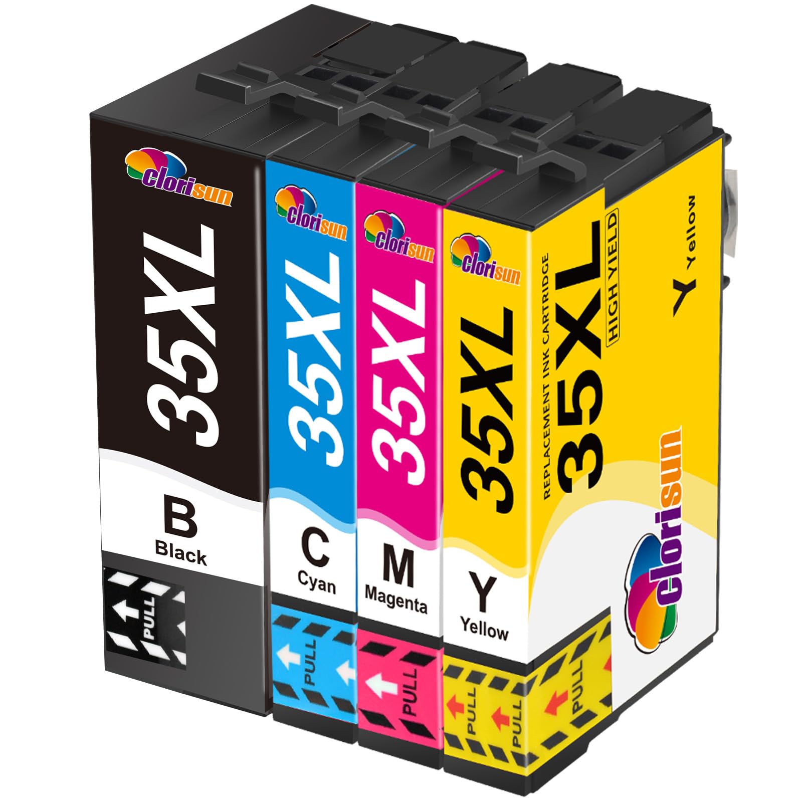 Clorisun 35XL Ink Cartridges for Epson 35XL 35 XL Ink Black Cyan Magenta Yellow for Epson WorkForce Pro WF-4720DWF WF-4725DWF WF-4730DTWF WF-4740DTWF WF-4730 WF-4720 WF-4725 WF-4740 Printer(4 Pack)