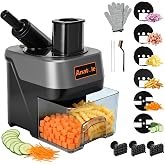 Anatole 6-In-1 Electric Commercial Food Processor Vegetable Chopper Dicer | Veggie Cuber Slicer Shredder &amp; Crinkle Cutter, Auto Discharge, Dual Food Inlets, with Container, for Potato Onion Carrot 100W