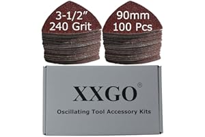 XXGO 100 Pcs 240 Grits 3-1/2 Inch 90mm Triangular Hook & Loop Multitool Sanding Paper for Wood Sanding Fit 3.5 Inch Triangular Oscillating Multi Tool Sanding Pads XG9020240