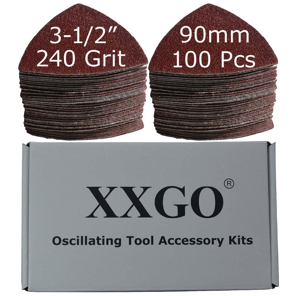 XXGO 100 Pcs 240 Grits 90mm Triangular Multitool Sanding Paper for Wood Sanding Fit 90mm Oscillating Multi Tool Triangle Sanding Pad XG9020240U