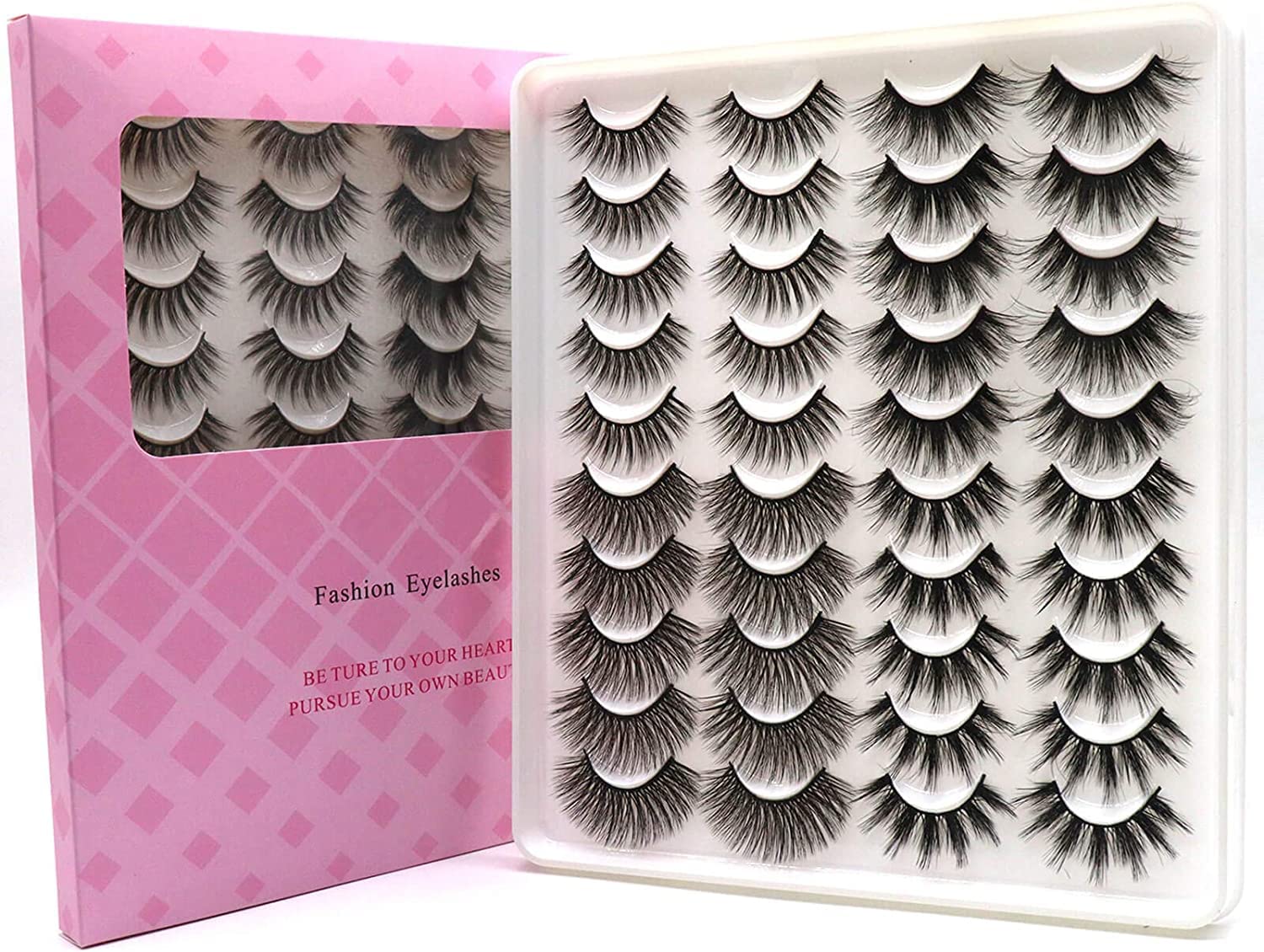 HANSPY False Eyelashes, Fluffy Crossed Faux Mink Eyelashes, 4 Styles, 20 Pairs, 6D Wispy, Natural, Thick Eyelashes, Multipack (ZC06)