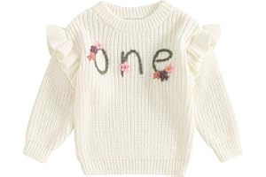 VISGOGO First Birthday Outfit - Girl's 1st Birthday Sweatshirt & Boy's Gift Sweater - Knitted Tops for Fall & Winter