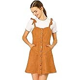 Allegra K Women's Casual Overall Dress Button Down Pockets Sleeveless Faux Suede Pinafore Dress
