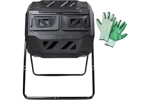 MaxWorks 80699 Compost Bin Tumbler for Garden and Outdoor, 42 Gallon Capacity with 2 Chambers Dual Rotating Composting Tumbler , Black