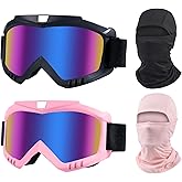 LJDJ Dirt Bike Goggles, 2 Pack ATV Off-Road Riding Motorcycle Motocross Glasses with Sun UV Protection Balaclava Full Face Cover for Youth, Teens, Men & Women