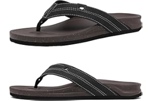 ARCHSUPPORT Leather Flip Flops for Men, Arch Support Flip Flops with Cushion Memory Foam, plantar fasciitis recovery orthopedic Thong Sandals for Beach Summer