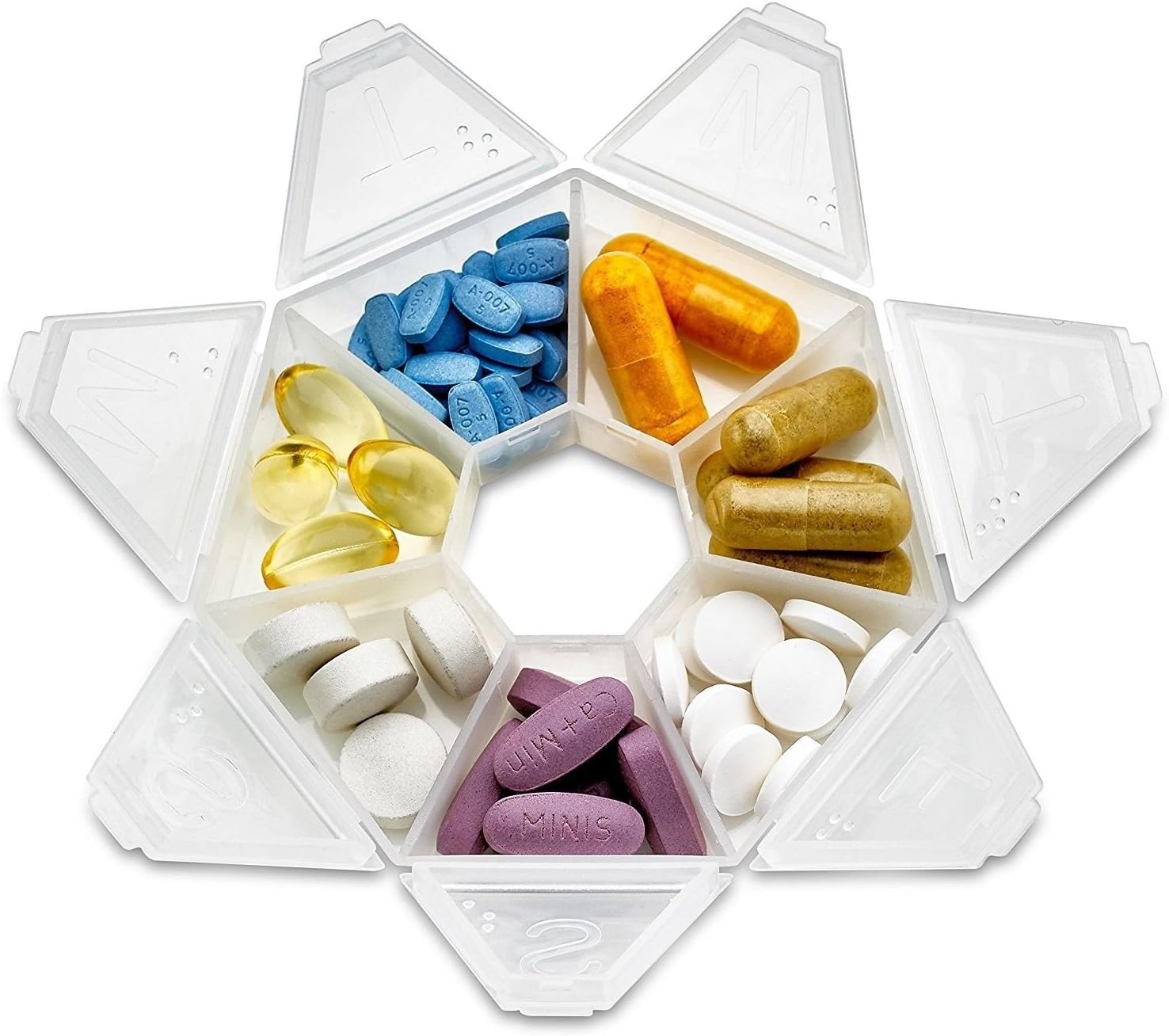 MEDca Weekly Pill Organizer Clear 7-Sided Pill Reminder, Round Shaped Pack of 2, 2 Count (Pack of 1) - Image 5