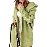 Zhyaj Knitted Hooded Sweater for Womens Casual Open Front Cardigan Winter Sweater Batwing Sleeve Long Sweater Coats