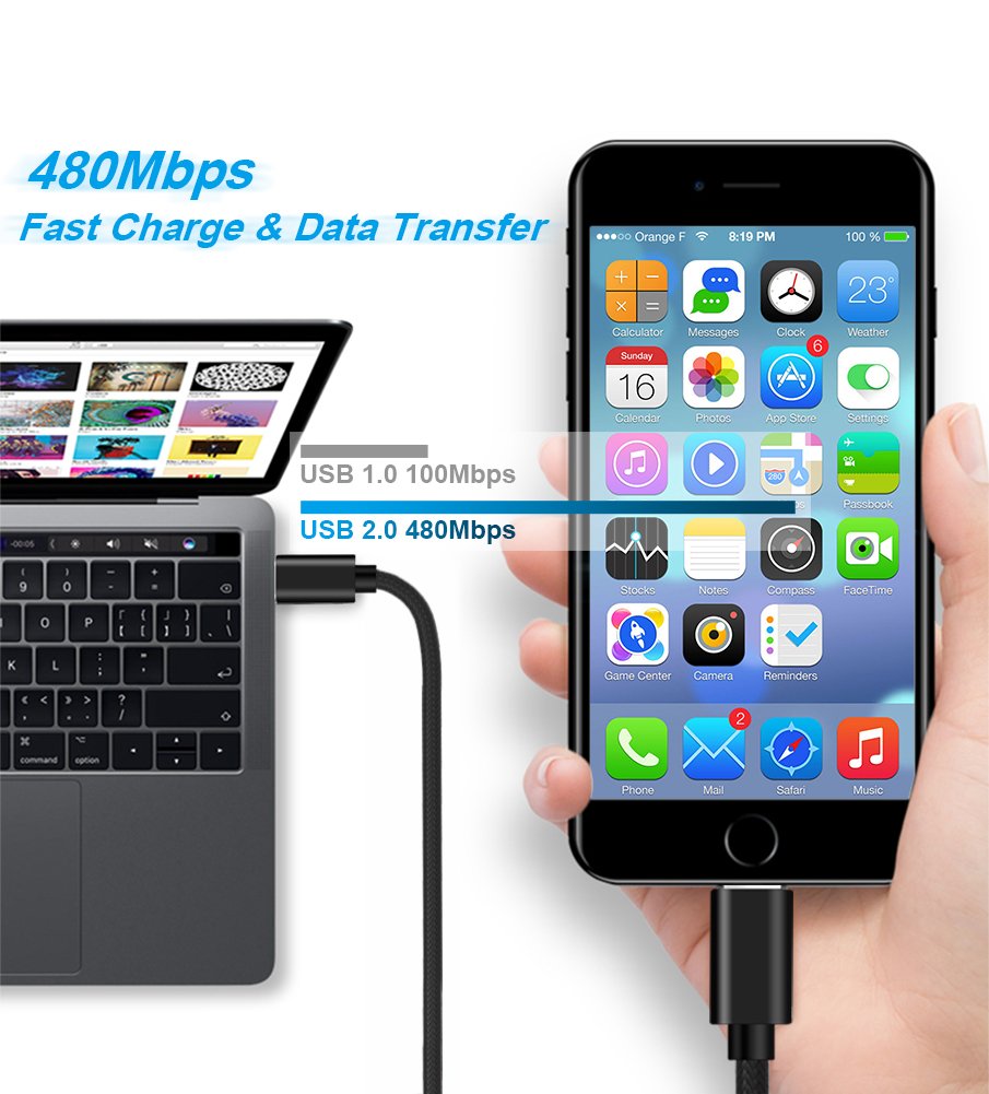 Câble USB Type C vers Lightning,Hunda [Lot de 2] 1m Câble de Donnée pour iPhone iPad Connecteur Apple Macbook 2015,Macbook pro 2016,Google Chromebook,HP Pavilion X20,Nokia N1 Tablette et plus