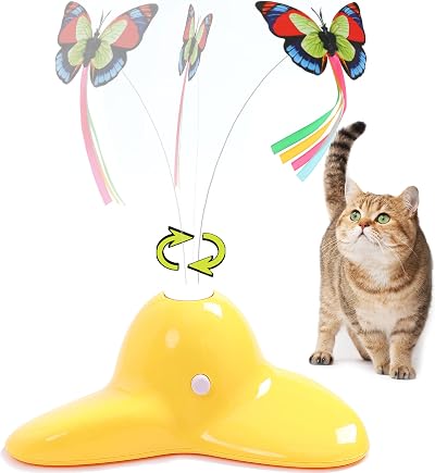 Vealind Interactive Cat Toy Butterfly Teaser 360° Rotating Rechargeable Yellow