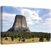 USA Wyoming Devils Tower National Monument Canvas Wall Art for Living Room Bedroom Home Decorations Devils Tower National Monument Picture Poster Framed Artwork Ready to Hang(28''H x 44''W)