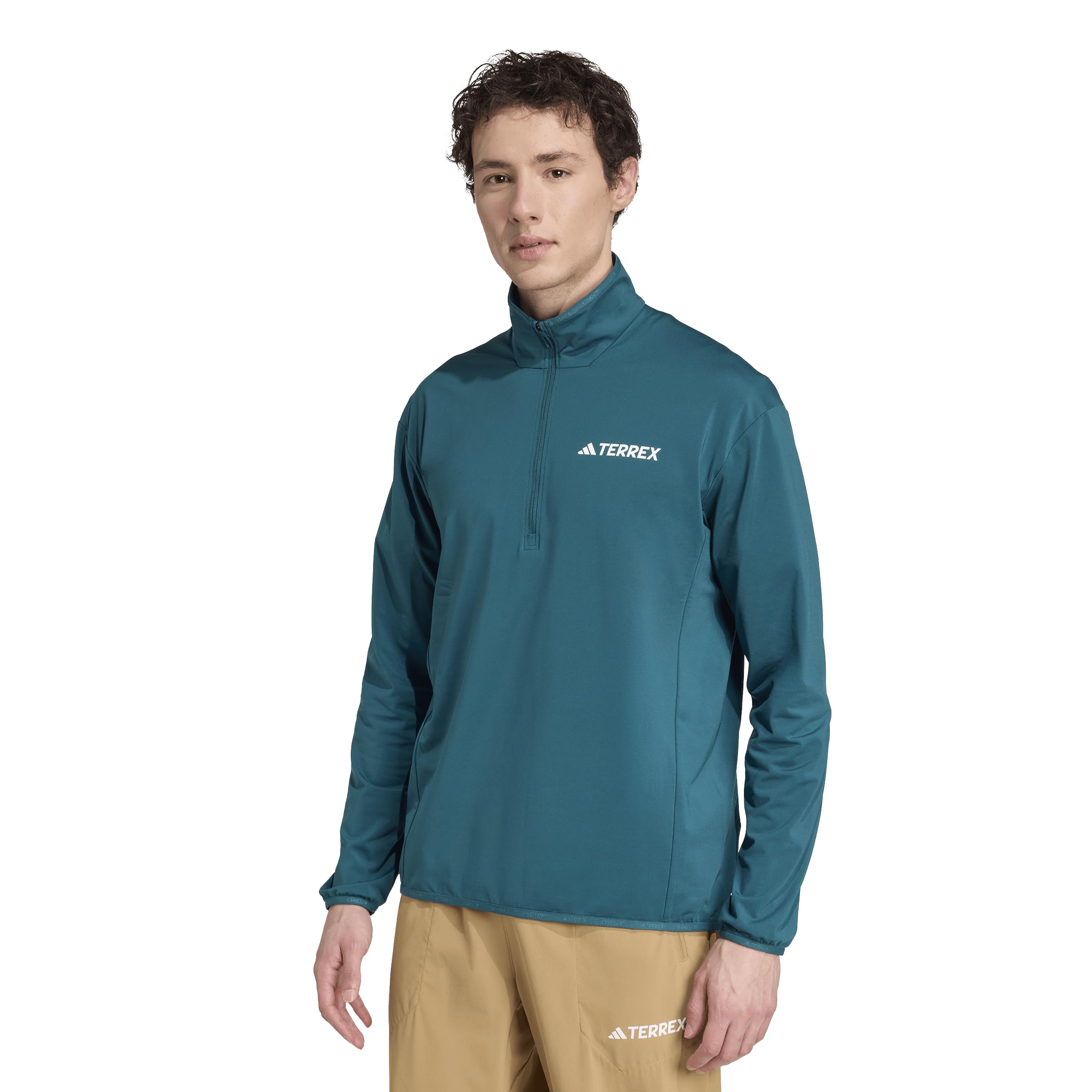 adidas Men’s Terrex Multi Climawarm Half-Zip Tech Fleece Hiking Sweatshirt, Mystery Green/Aurora Ivy, Large
