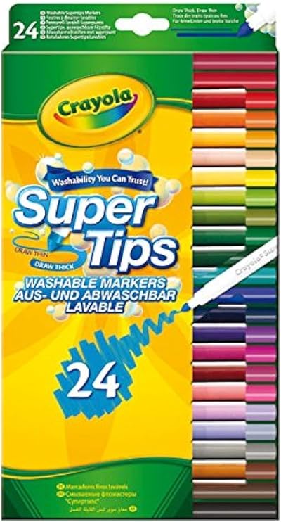 CRAYOLA SuperTips Washable Markers Assorted Colours 24 Pack Felt Tip Pens Kids