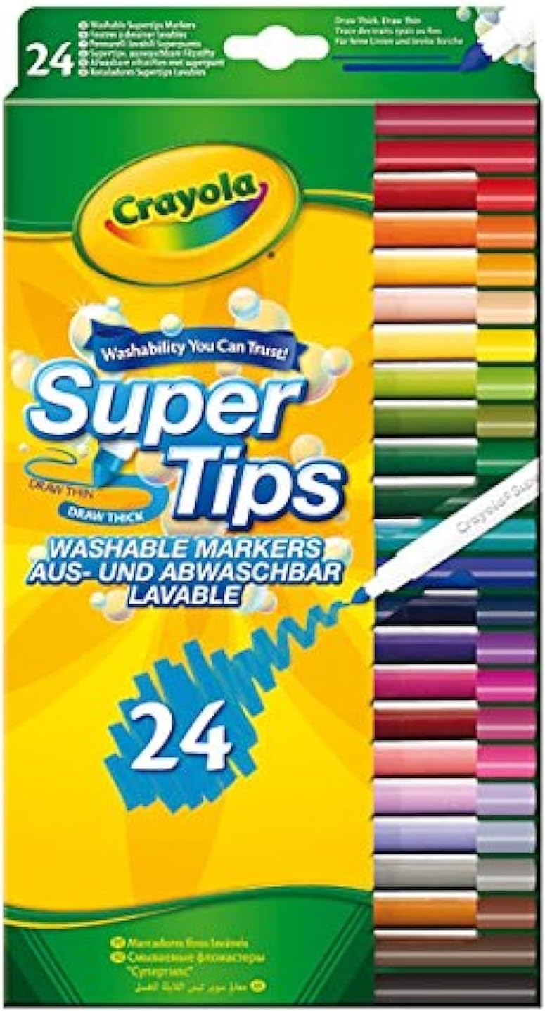 CRAYOLA SuperTips Washable Markers Assorted Colours 24 Pack Felt Tip Pens Kids