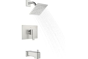 KENES Tub Shower Faucet Set Complete, Brushed Nickel Tub and Shower Trim Kit with 6-Inch Rain Shower Head, Square Shower System, KE-6025A (Shower Valve Included)