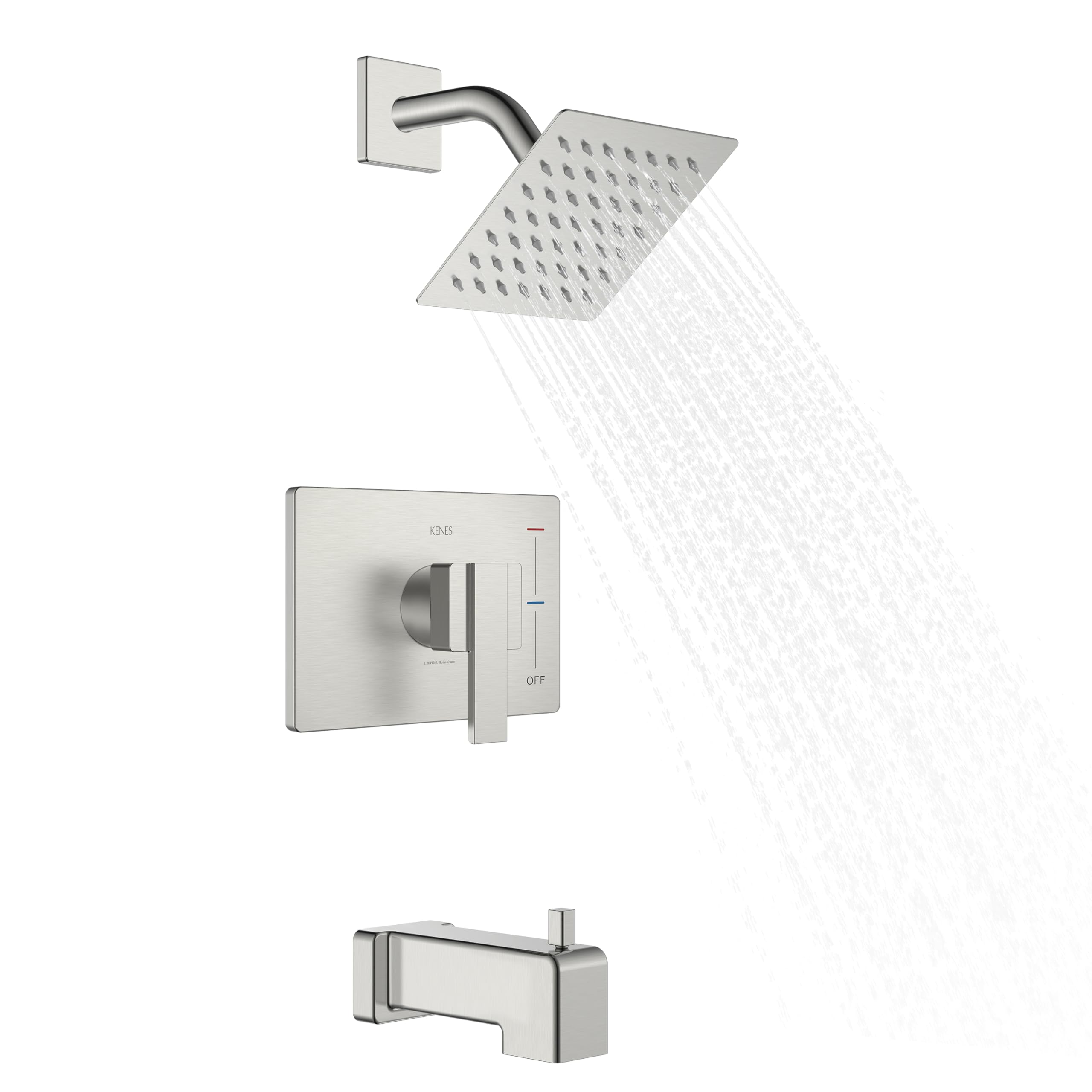Photo 1 of ***FOR PARTS ONLY***
KENES Brushed Nickel Tub and Shower Trim Kit, Shower Faucet with Single-Spray Rain Shower Head, Square Stainless Shower Faucet Set, KE-6025A (Shower Valve Included)