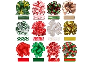 Lulu Home 24 PCS Christmas Pull Bows for Gifts, Xmas Holiday Decorative Bows for Presents, Assorted Colorful Pull Bows for Gift Wrapping