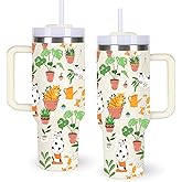 momocici Cats & Plant Tumblers.40oz Cat Tumbler with Handle Gifts for Women.40 oz Cats Cup Gift.Birthday Christmas Cat Lover Cups Tumbler Gifts for cats lover.