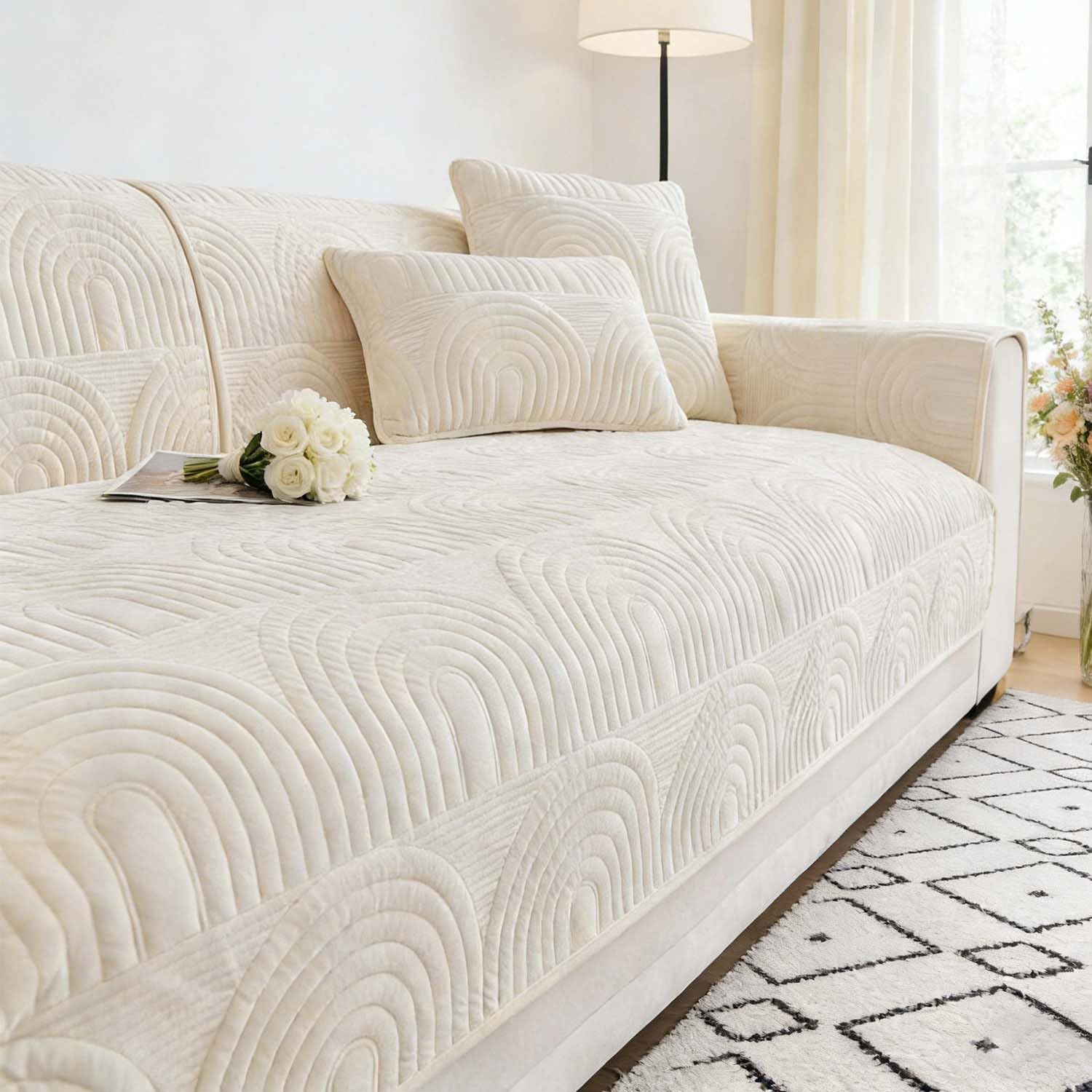 CARUILICI Couch Cover for Dogs Washable Soft Sofa Covers for 3 Cushion Couch Non Slip Sofa Slipcovers Furniture Protector Covers for Pets Kids (1PC,White, 36"X71",Without Armrest or Backrest Cover)