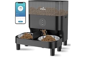 iPettie Automatic WiFi Pet Feeder for 2 Pets, 5L Capacity, 1-10 Meals Per Day, Adjustable Bowl Height, Smart Dog Cat Feeder with 2 Stainless Steel Bowls, 2.4G WiFi App Control for Cats and Small Dogs