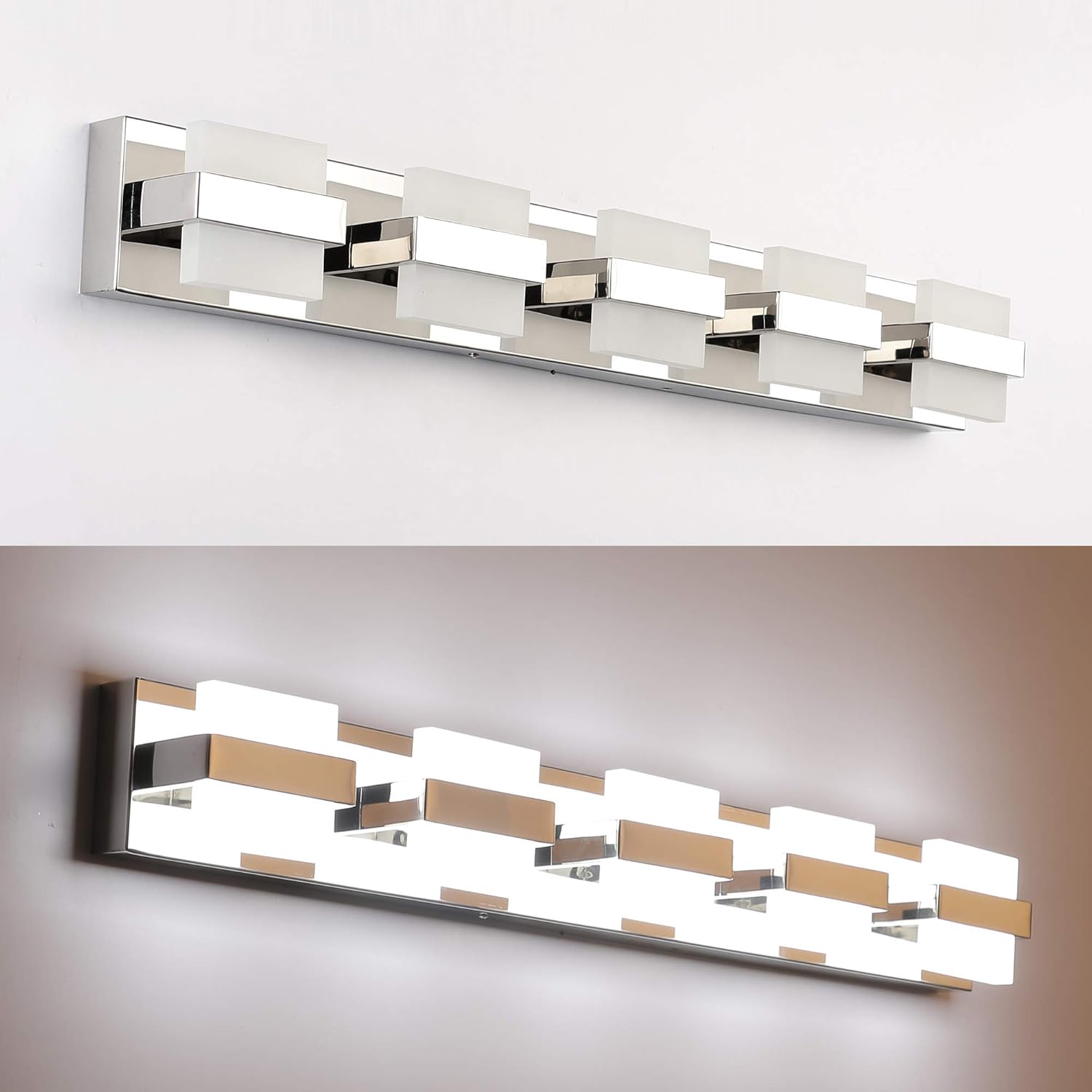 SOLFART Modern Bathroom Vanity Lights 5 Lights LED Over Mirror Fixture Acrylic Stainless Steel Wall Light - - 