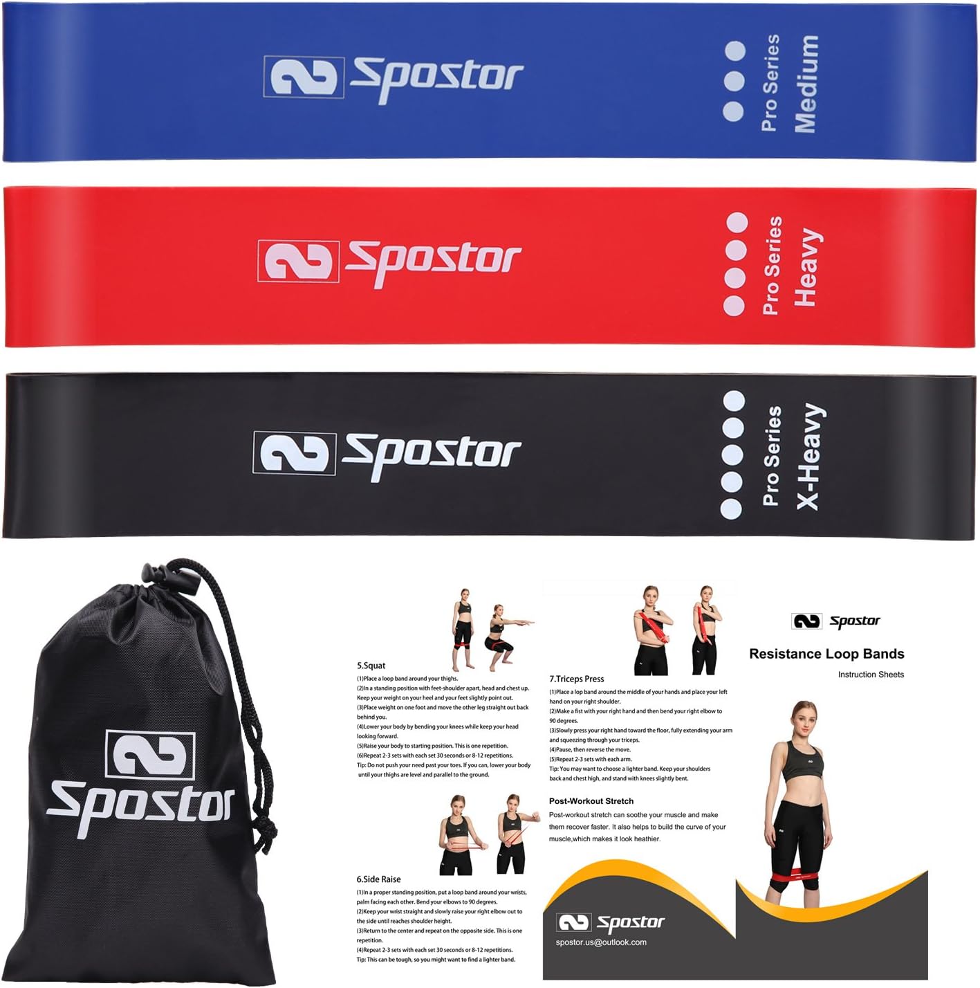 Spostor Heavy Duty Resistance Loop Bands for Legs and Butt-Set of 3 Thick Exercise Booty Bands with Guide - Fitness Workout,Best for Stretching, Yoga, Legs Training, Physical Therapy