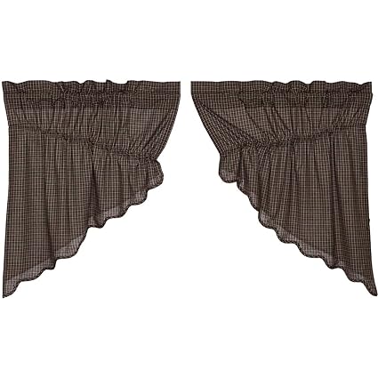 VHC Brands Kettle Grove Plaid Prairie Swag Scalloped Set of 2 36x36x18