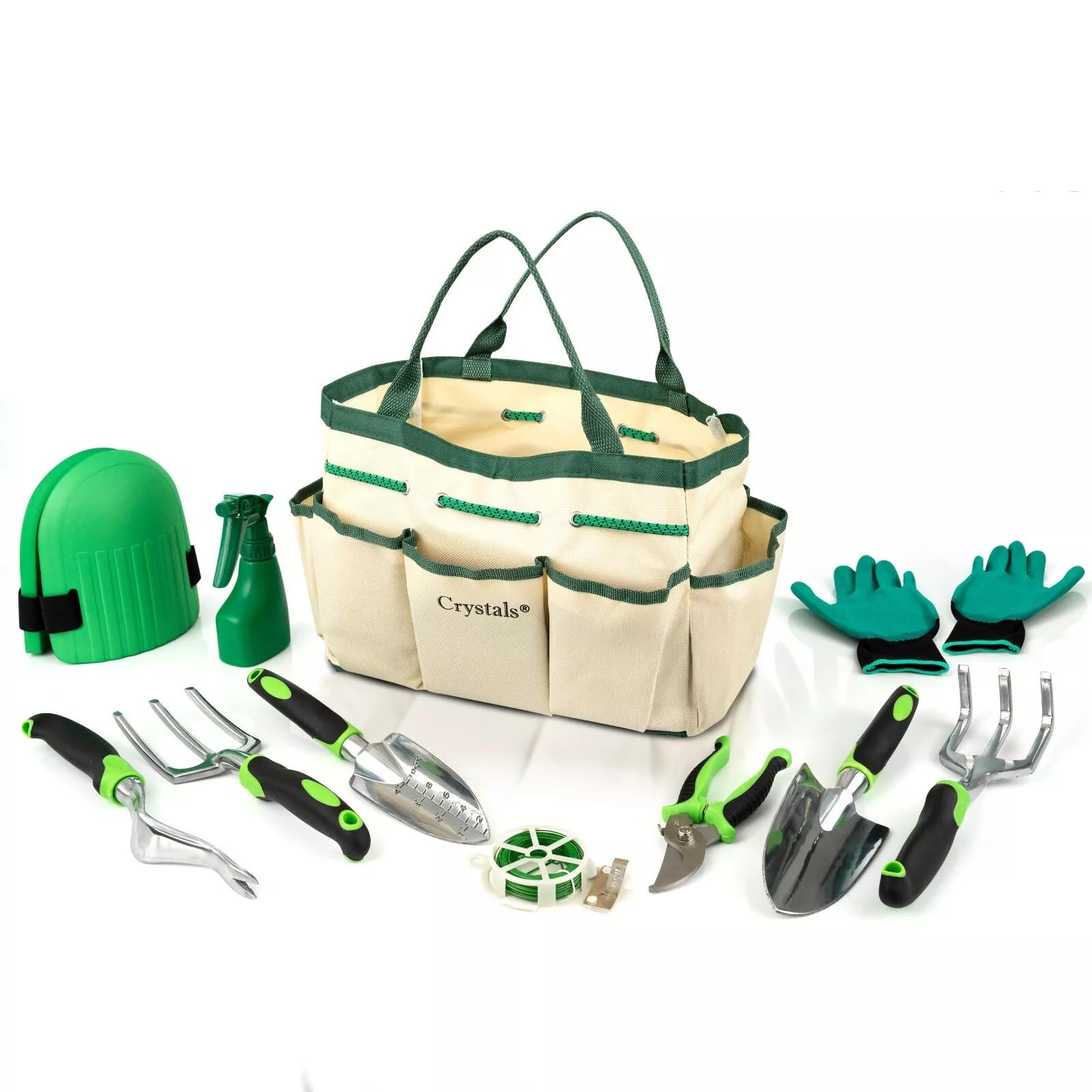 Crystals Heavy Duty Gardening Tools Set, 11-Pieces Garden Tool Kit Including Garden Hand Tools, Garden Gloves, Storage Tote Bag For Gardening Kit, Gift Garden Tools Set For Women And Men