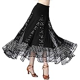 Qsuccua Female Ballroom Swing Skirt - Modern Dance Performance Skirt with Gradient Color, Long