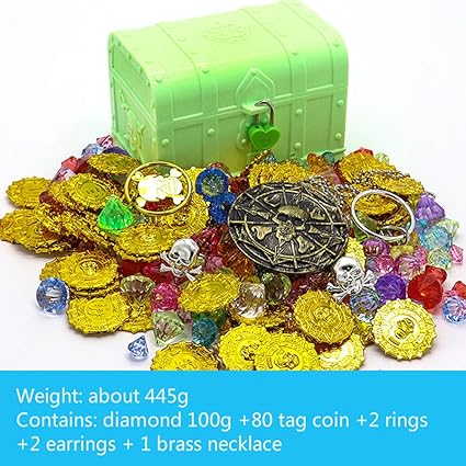 Thboxes Children Girls Multicolor Plastic Simulation Large Pirate Treasure Chest Treasure Map Toy Macaron Chest (Square Green) Suit 14x11x10cm