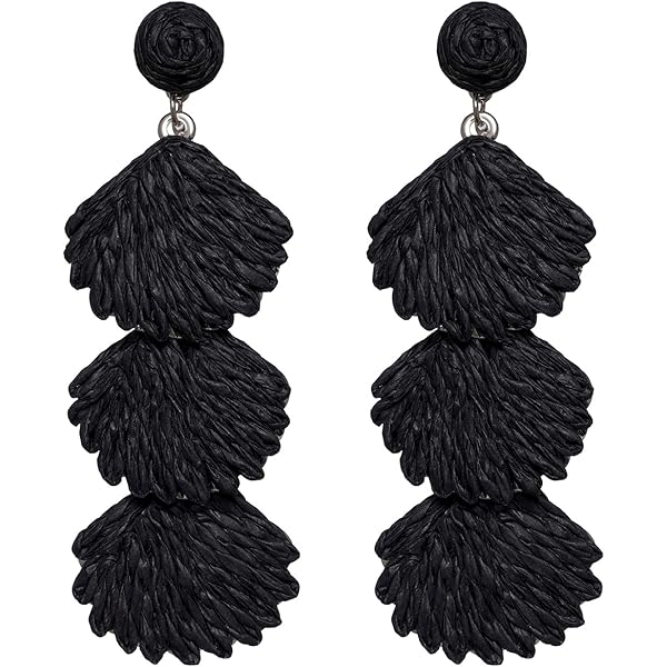 Boucles D'oreilles Bohème Exagérées En Raphia, Pendantes Géométriques Faites à La Main Pour Femmes, Bijoux Ethniques De Fête Sur La Plage