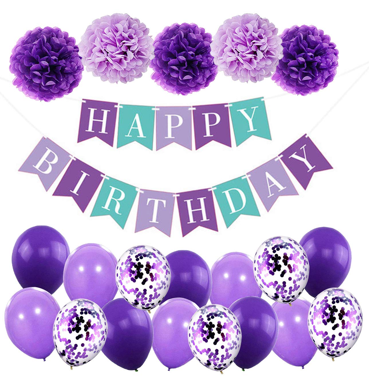 Mixed Happy Birthday Party Decoration Kit for Baby Shower Nursery Boy Girl Birthday Party Decor Children Room Ceiling Hanging Decoration (Purple)