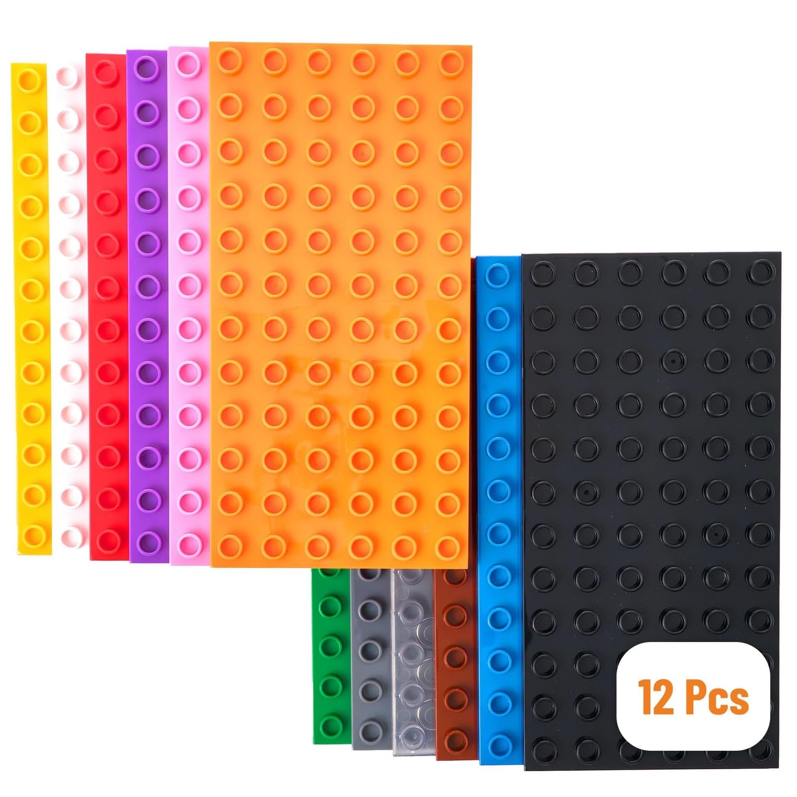 Strictly Briks Premium LEGO-Compatible Big Briks 12 Color Rainbow 7.5" x 3.75" Baseplate Set - 12 Pack - Compatible with LEGO DUPLO Baseplates