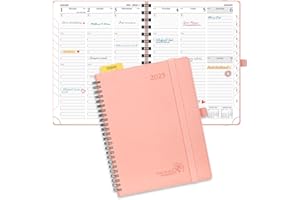 POPRUN 2025 Planner 6.5" x 8.5" with Hourly Schedule & Vertical Weekly Layout - 2025 Weekly Planner for Time Management, Monthly Tabs, Pen Holder, Spiral Bound,Leather Soft Cover - Pink